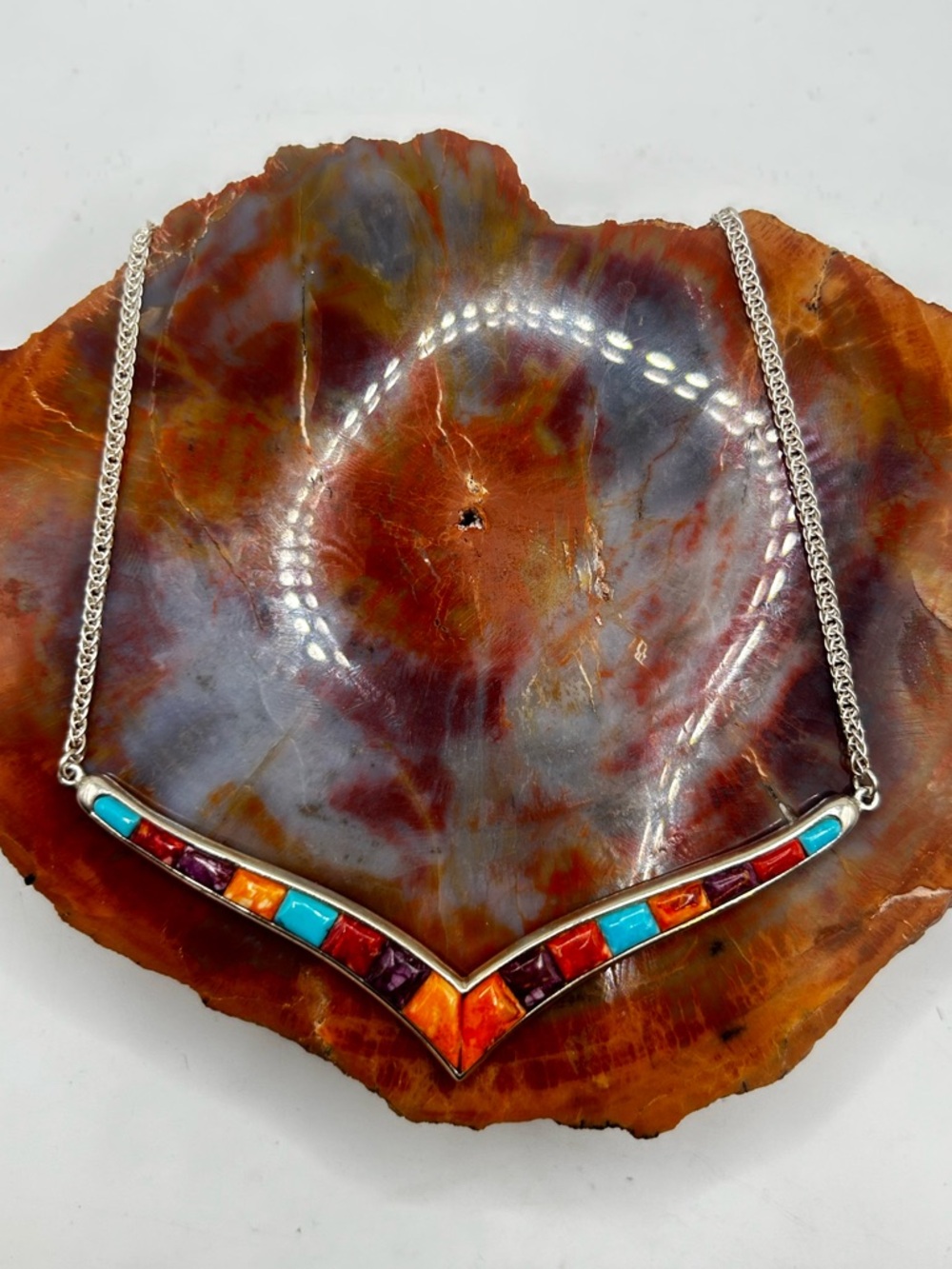Sterling Silver Colorful Turquoise and Shell Necklace - 18 to 21 inches